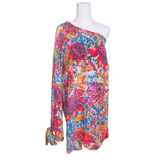 Roopa Pemmaraju One Shoulder 100% Silk Floral Dress Size XL Made in India - Picture 1 of 9